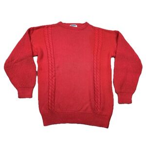 Vintage Sea Isle Sweater Mens XL Ramie Blend Cable Knit Fisherman Solid Red